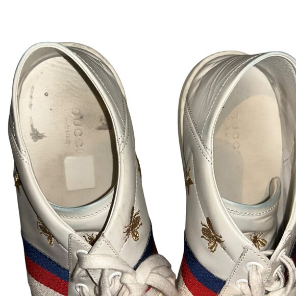 gucci classic embroidered gold bees red green stripe sneakers 9 1/2 - Picture 7 of 10